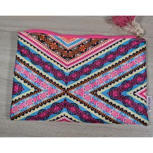 London Soho Co Cosmetic Bag Tribal Pattern Zip Pouch Tassel Makeup Bag